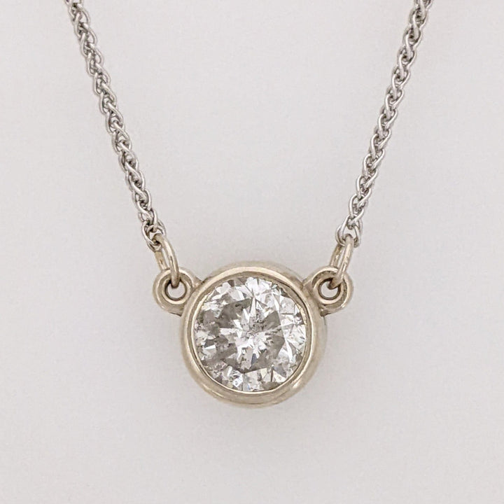 14K WHITE .98CT I2 J DIAMOND ROUND ESTATE BEZEL SET NECKLACE 3.1 GRAMS