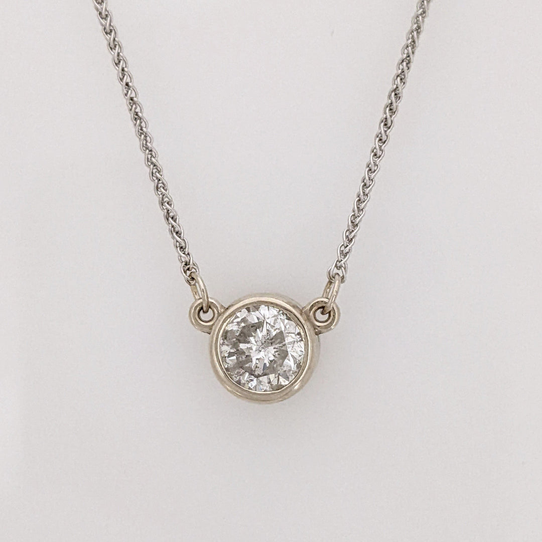 14K WHITE .98CT I2 J DIAMOND ROUND ESTATE BEZEL SET NECKLACE 3.1 GRAMS