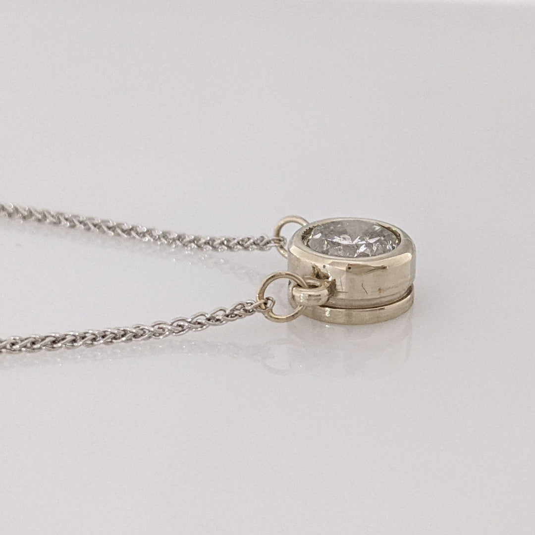 14K WHITE .98CT I2 J DIAMOND ROUND ESTATE BEZEL SET NECKLACE 3.1 GRAMS