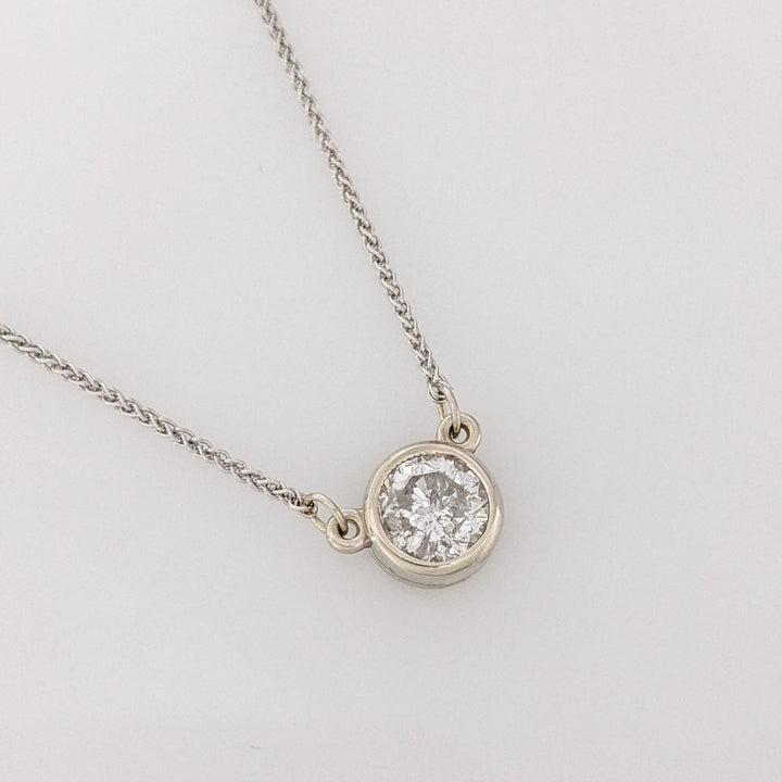 14K WHITE .98CT I2 J DIAMOND ROUND ESTATE BEZEL SET NECKLACE 3.1 GRAMS