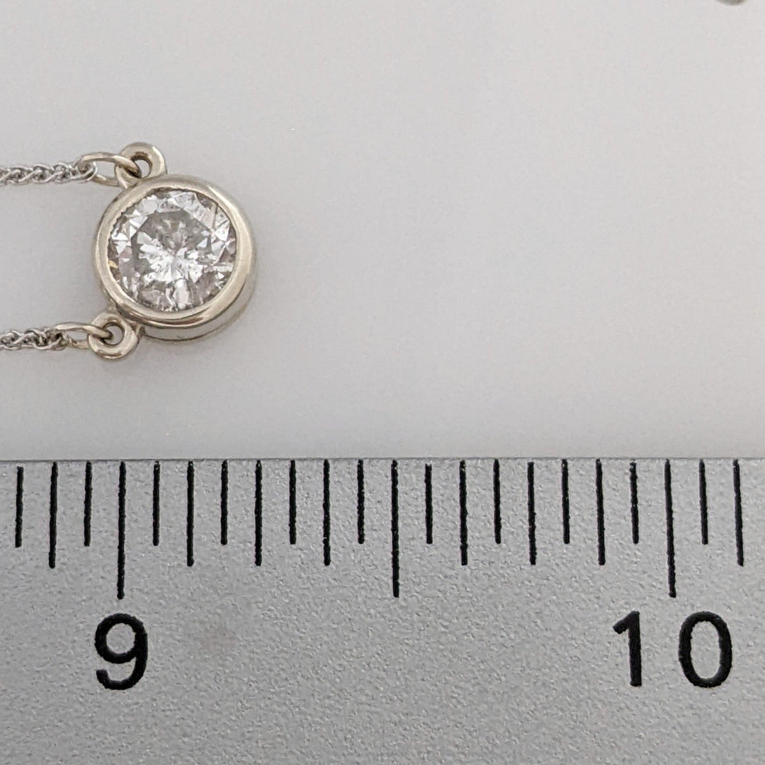 14K WHITE .98CT I2 J DIAMOND ROUND ESTATE BEZEL SET NECKLACE 3.1 GRAMS