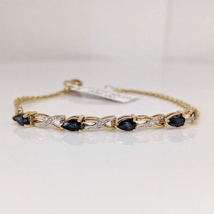 10K SAPPHIRE PEAR (4) 3X5 WITH MELEE ESTATE BRACELET 3.3 GRAMS