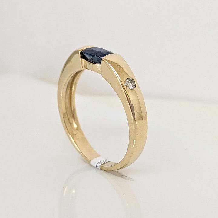 14K SAPPHIRE "AA" OVAL 4X6 TENSION SET WITH (2) MELEE ESTATE RING 3.8 GRAMS