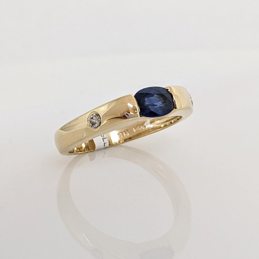 14K SAPPHIRE "AA" OVAL 4X6 TENSION SET WITH (2) MELEE ESTATE RING 3.8 GRAMS