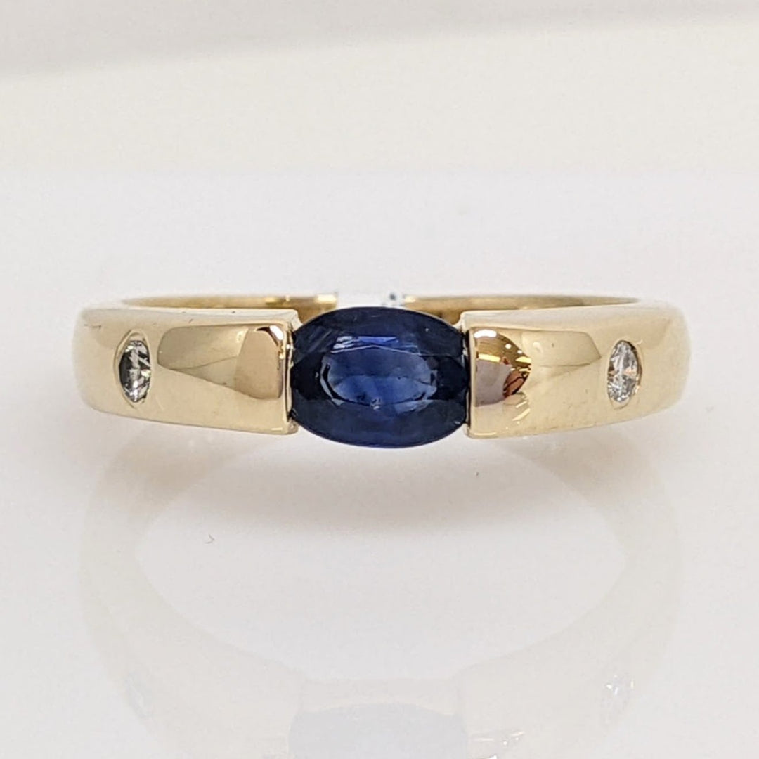 14K SAPPHIRE "AA" OVAL 4X6 TENSION SET WITH (2) MELEE ESTATE RING 3.8 GRAMS