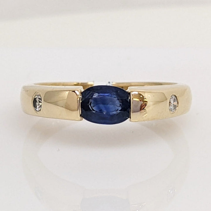 14K SAPPHIRE "AA" OVAL 4X6 TENSION SET WITH (2) MELEE ESTATE RING 3.8 GRAMS