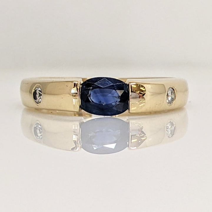 14K SAPPHIRE "AA" OVAL 4X6 TENSION SET WITH (2) MELEE ESTATE RING 3.8 GRAMS