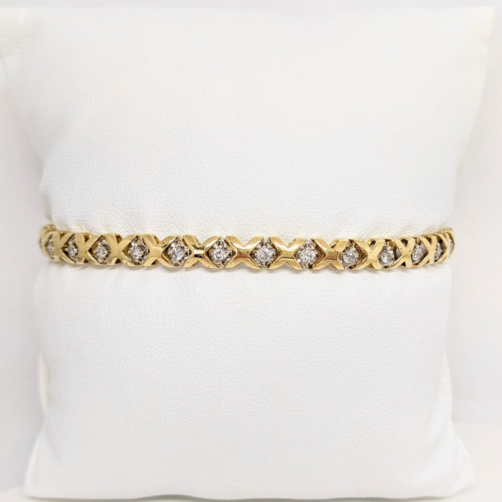 14K .90CTW I1 I DIAMOND ROUND (30) "X" LINK ESTATE BRACELET