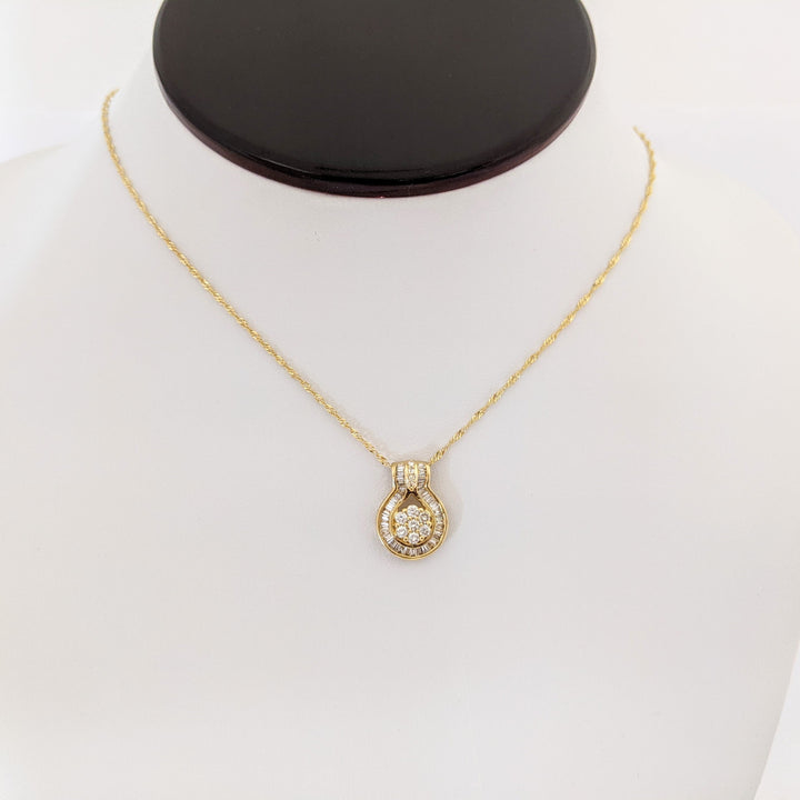 18K .66CTW SI2 I DIAMOND ROUND/BAGUETTE (51) ESTATE PENDANT & 14K CHAIN 2.9 GRAMS