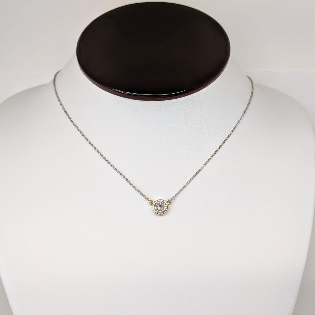 14K WHITE .98CT I2 J DIAMOND ROUND ESTATE BEZEL SET NECKLACE 3.1 GRAMS