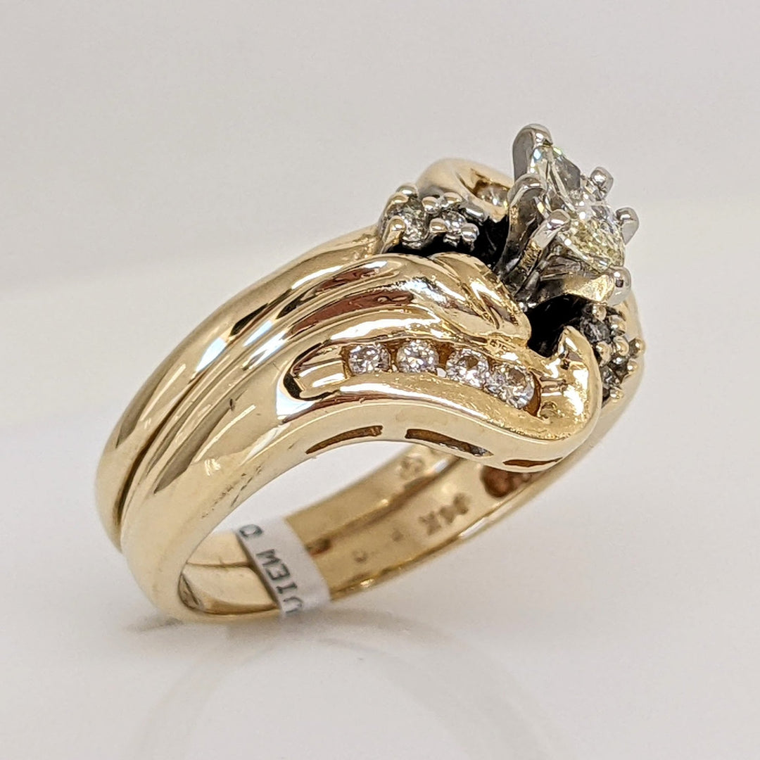 14K .38 CARAT TOTAL WEIGHT VS2 L DIAMOND MARQUISE (1) ROUND (14) ESTATE RING 7.9 GRAMS