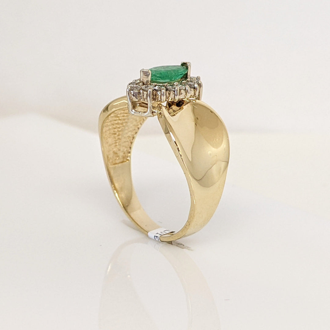 14K EMERALD MARQUISE 3.5X7 WITH .21 DIAMOND TOTAL WEIGHT ESTATE RING 3.4 GRAMS