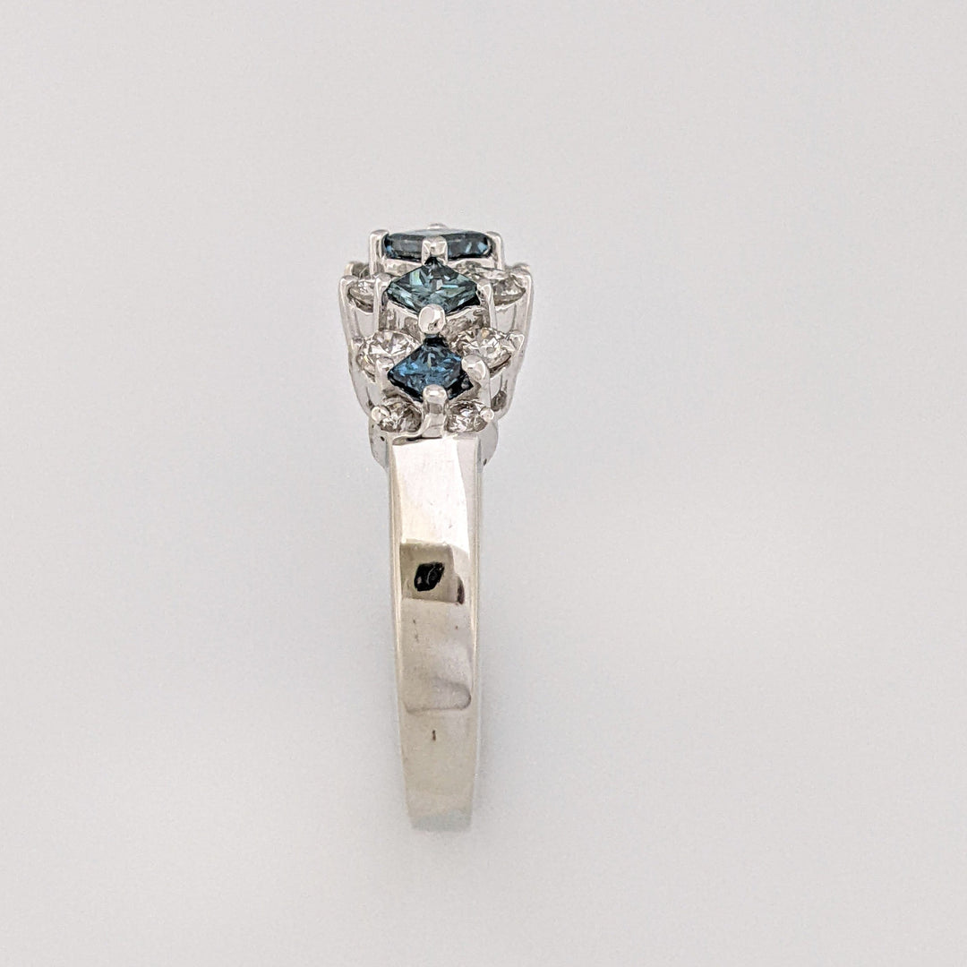 14KW 1.44CTW SI2 J DIAMOND ROUND (12) BLUE PRINCESS CUT (5) ESTATE DIAMOND RING 5.8 GRAMS