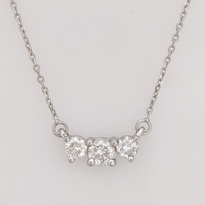 14K .67CTW I1 H DIAMOND ROUND (3) ESTATE TRINITY NECKLACE 2.3 GRAMS