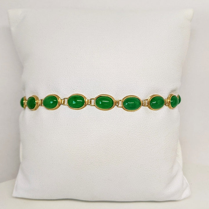 14K JADE OVAL 5X7 (16) ESTATE JADE BRACELET 6.4 GRAMS