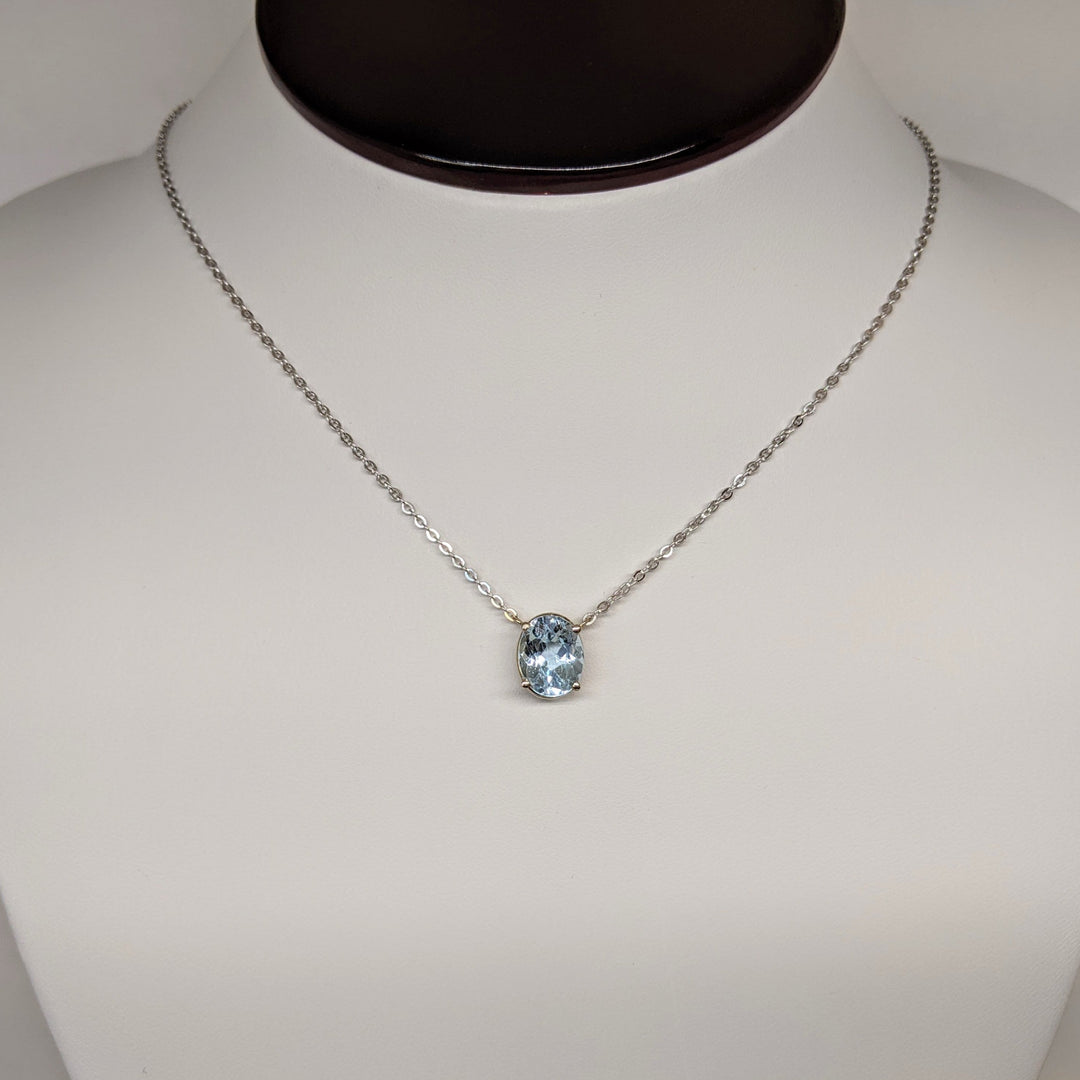 14K WHITE BLUE TOPAZ OVAL 8X10 ESTATE NECKLACE 4.0 GRAMS