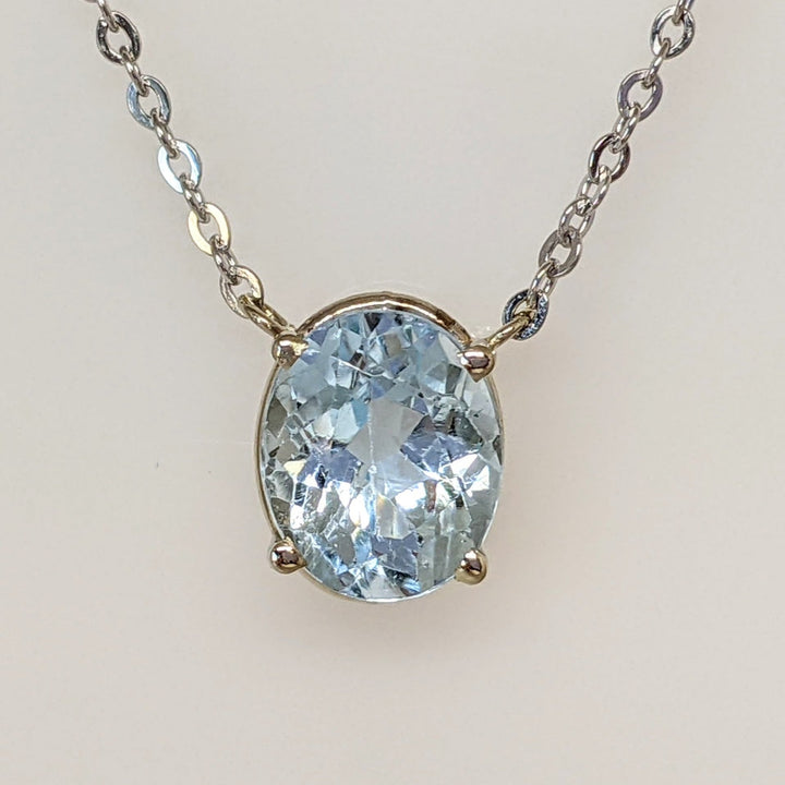 14K WHITE BLUE TOPAZ OVAL 8X10 ESTATE NECKLACE 4.0 GRAMS