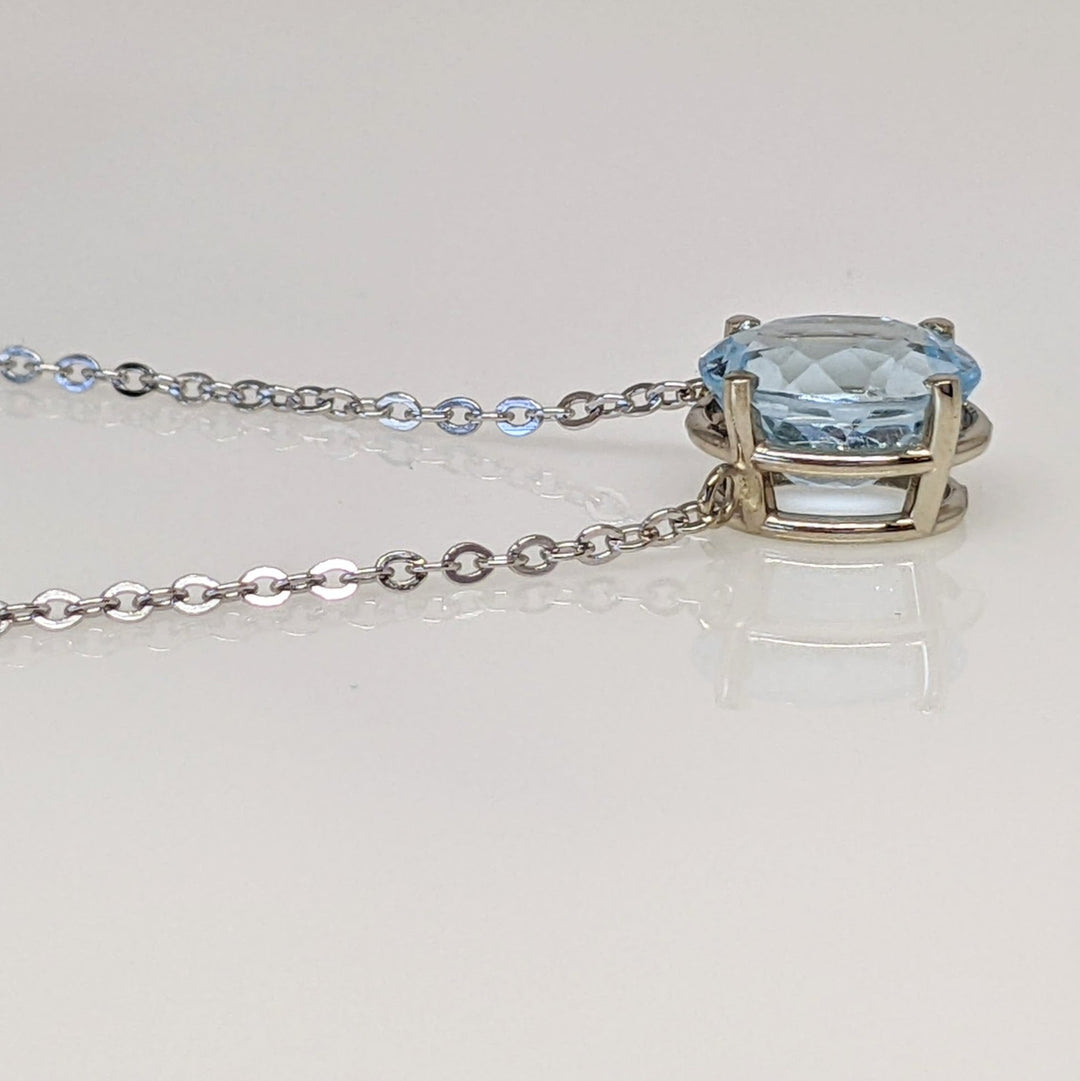 14K WHITE BLUE TOPAZ OVAL 8X10 ESTATE NECKLACE 4.0 GRAMS