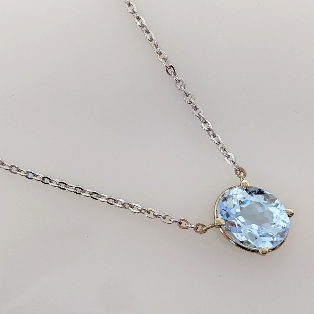 14K WHITE BLUE TOPAZ OVAL 8X10 ESTATE NECKLACE 4.0 GRAMS