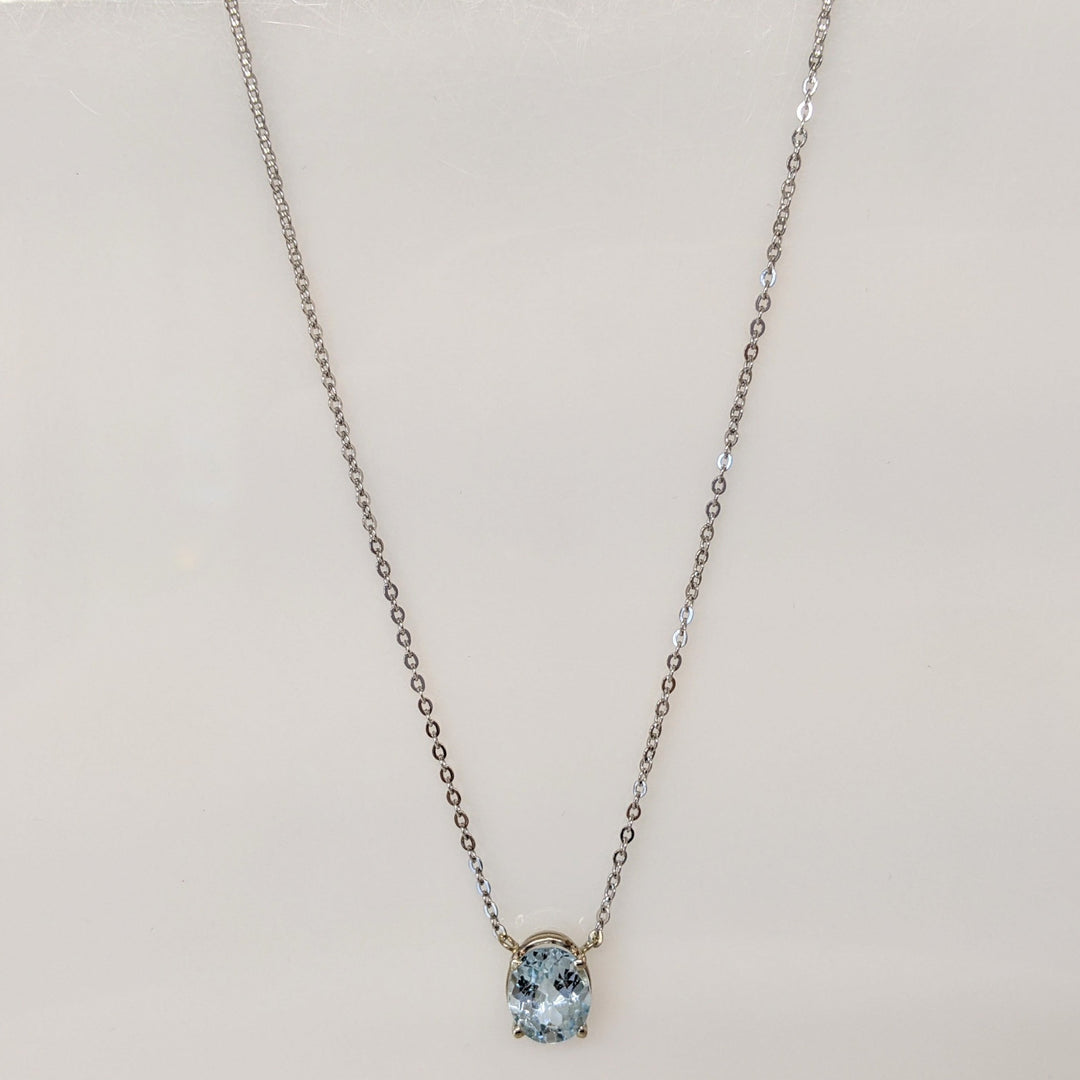 14K WHITE BLUE TOPAZ OVAL 8X10 ESTATE NECKLACE 4.0 GRAMS