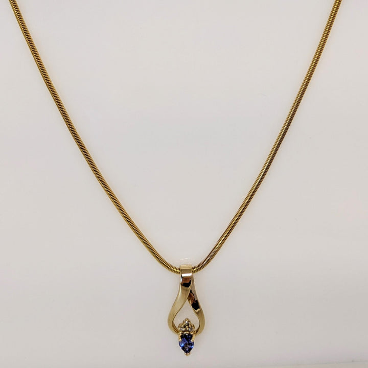 14K TANZANITE PEAR 4X6 WITH (3) MELEE ESTATE PENDANT & CHAIN 15.4 GRAMS