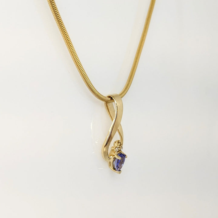 14K TANZANITE PEAR 4X6 WITH (3) MELEE ESTATE PENDANT & CHAIN 15.4 GRAMS