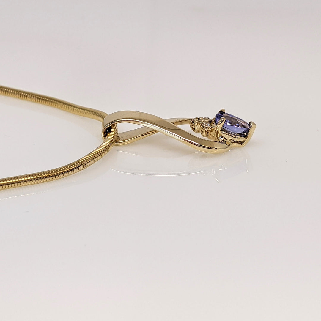 14K TANZANITE PEAR 4X6 WITH (3) MELEE ESTATE PENDANT & CHAIN 15.4 GRAMS