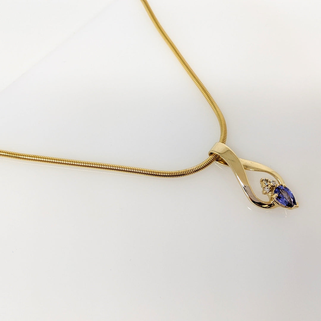 14K TANZANITE PEAR 4X6 WITH (3) MELEE ESTATE PENDANT & CHAIN 15.4 GRAMS