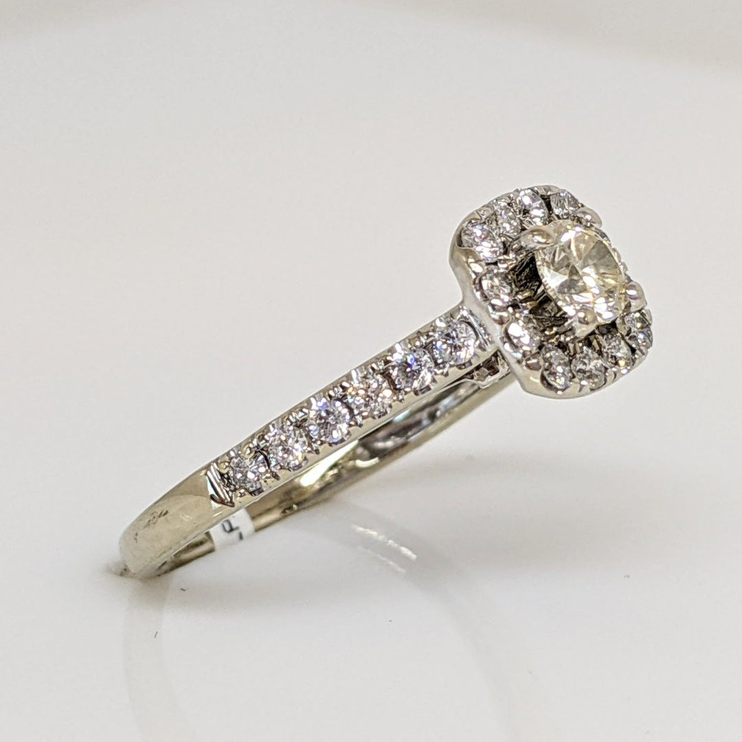 10K WHITE .73 CARAT TOTAL WEIGHT I1 CHAMPANGE DIAMOND WITH (24) ROUND I1 H HALO ESTATE RING 2.4 GRAMS