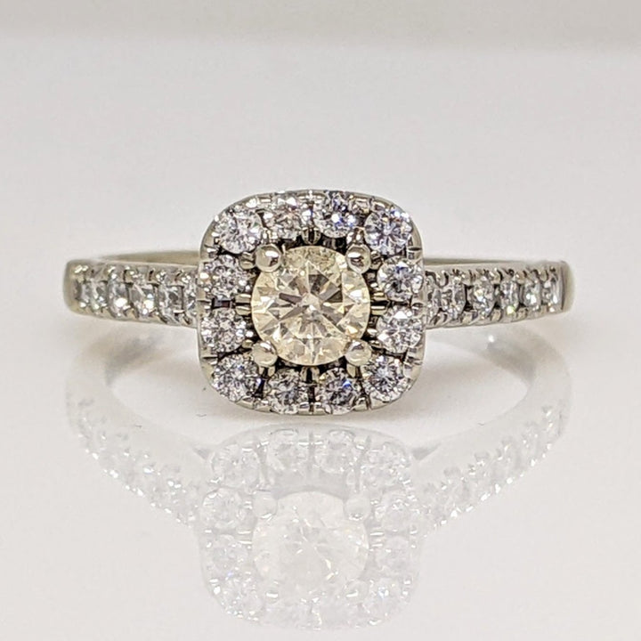 10K WHITE .73 CARAT TOTAL WEIGHT I1 CHAMPANGE DIAMOND WITH (24) ROUND I1 H HALO ESTATE RING 2.4 GRAMS