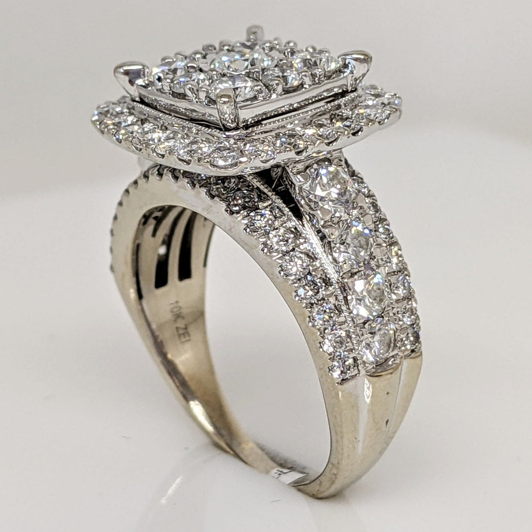 10K WHITE 2.05CTW DIAMOND ROUND (85) SQUARE TOP ESTATE RING 8.1 GRAMS