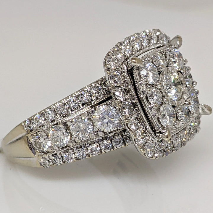 10K WHITE 2.05 CARAT TOTAL WEIGHT DIAMOND ROUND (85) SQUARE TOP ESTATE RING 8.1 GRAMS