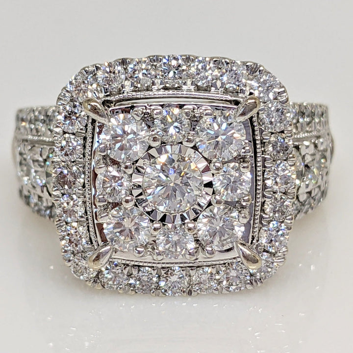 10K WHITE 2.05 CARAT TOTAL WEIGHT DIAMOND ROUND (85) SQUARE TOP ESTATE RING 8.1 GRAMS