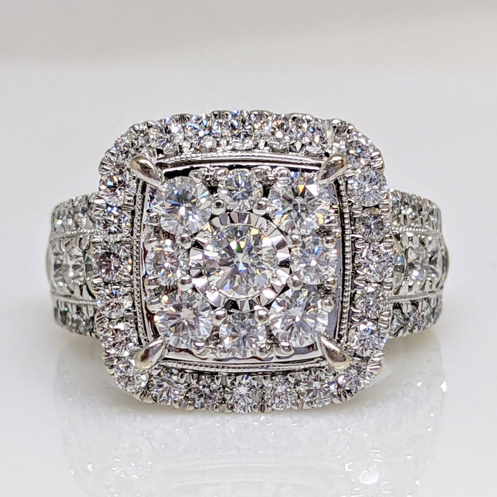 10K WHITE 2.05 CARAT TOTAL WEIGHT DIAMOND ROUND (85) SQUARE TOP ESTATE RING 8.1 GRAMS