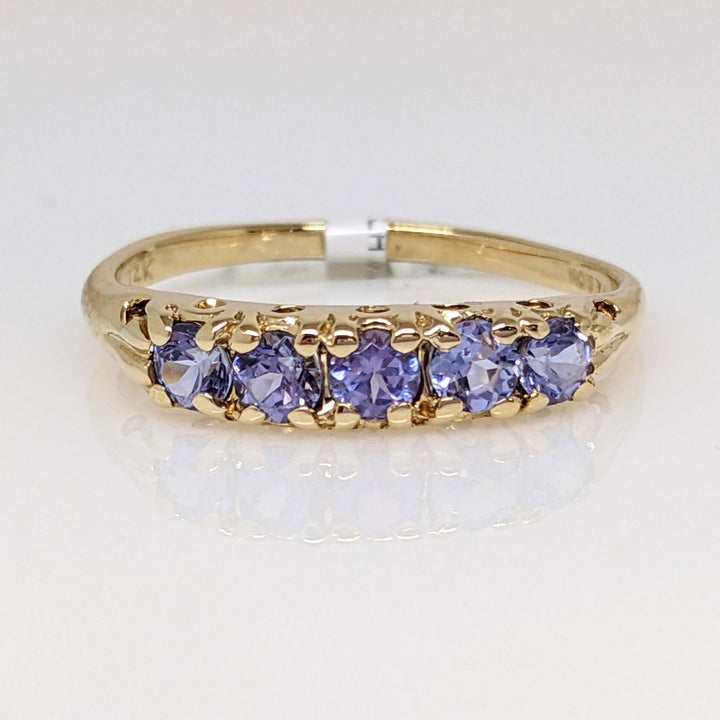 14K IOLITE ROUND (5) 3MM ESTATE BAND 2.1 GRAMS