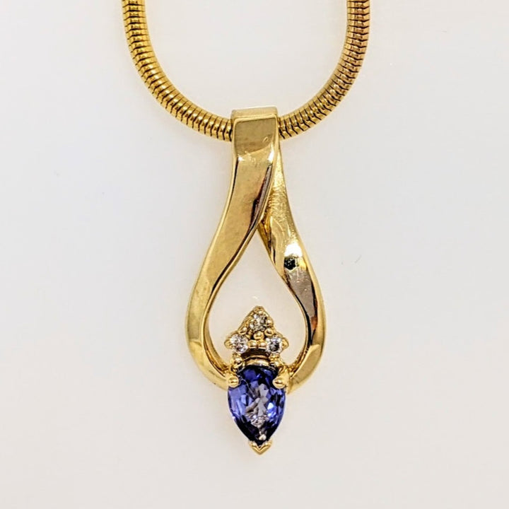 14K TANZANITE PEAR 4X6 WITH (3) MELEE ESTATE PENDANT & CHAIN 15.4 GRAMS