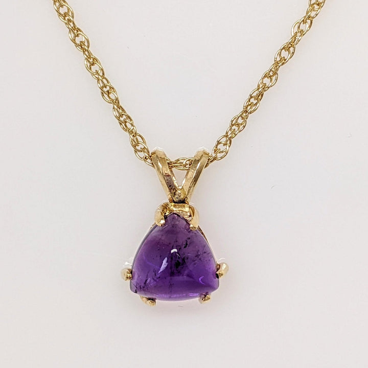 14K AMETHYST CABOCHON TRILLION CUT 8MM ESTATE PENDANT & CHAIN 3.6 GRAMS