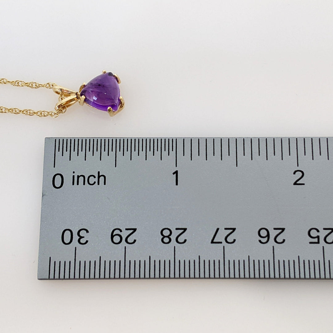 14K AMETHYST CABOCHON TRILLION CUT 8MM ESTATE PENDANT & CHAIN 3.6 GRAMS