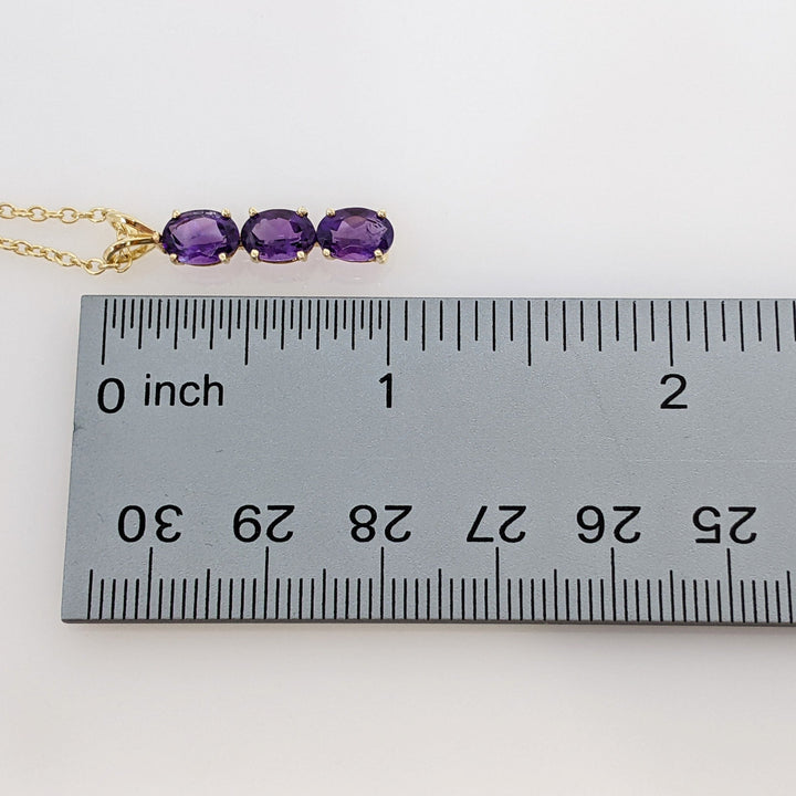 14K AMETHYST OVAL (3) 5X7 ESTATE DROP PENDANT & CHAIN 3.5 GRAMS