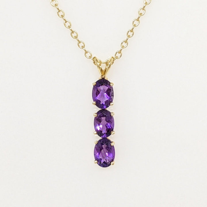 14K AMETHYST OVAL (3) 5X7 ESTATE DROP PENDANT & CHAIN 3.5 GRAMS