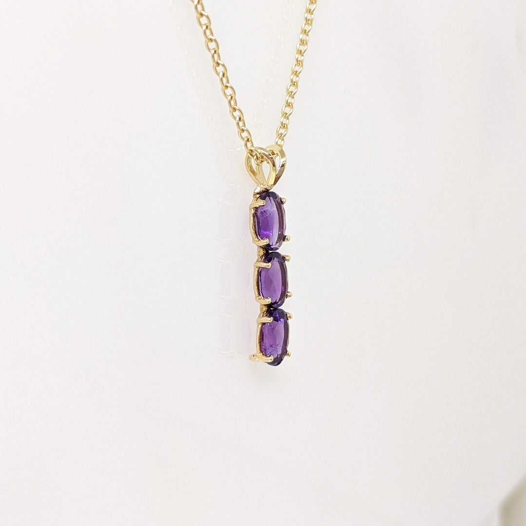 14K AMETHYST OVAL (3) 5X7 ESTATE DROP PENDANT & CHAIN 3.5 GRAMS