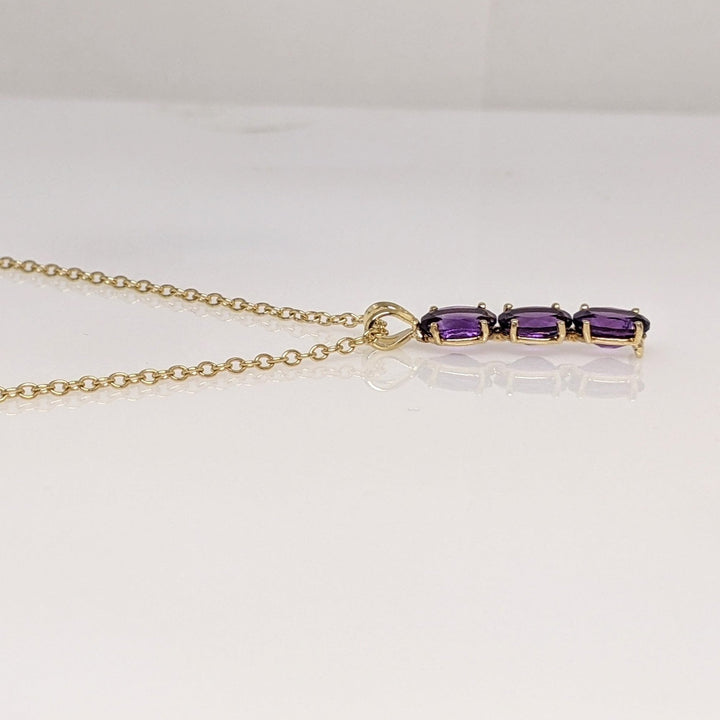 14K AMETHYST OVAL (3) 5X7 ESTATE DROP PENDANT & CHAIN 3.5 GRAMS