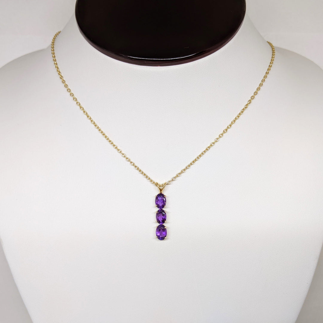 14K AMETHYST OVAL (3) 5X7 ESTATE DROP PENDANT & CHAIN 3.5 GRAMS