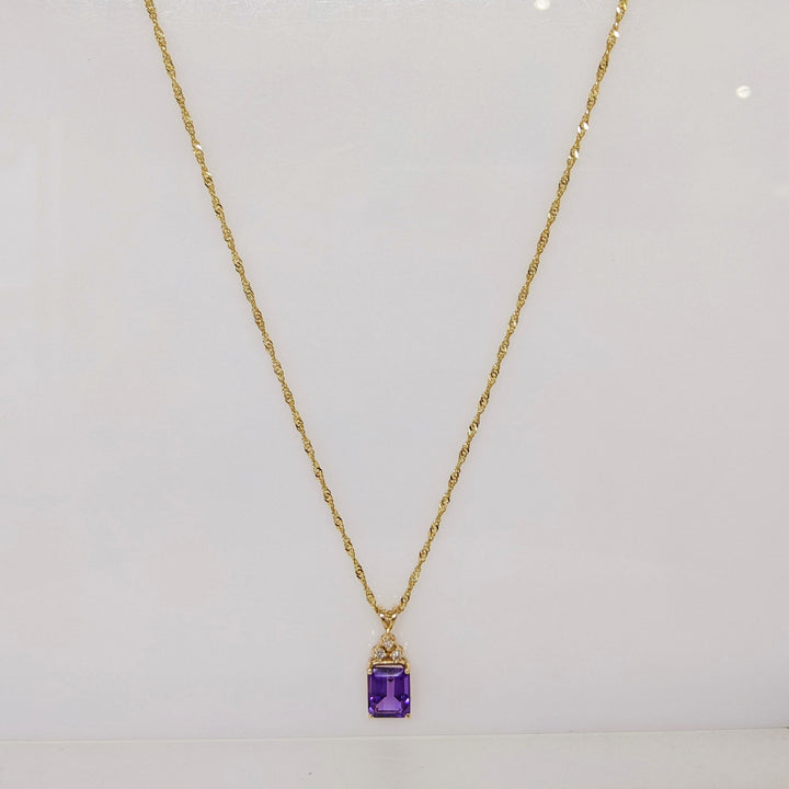 14K AMETHYST EMERALD CUT 8X10 WITH (3) MELEE ESTATE PENDANT & CHAIN 4.3 GRAMS