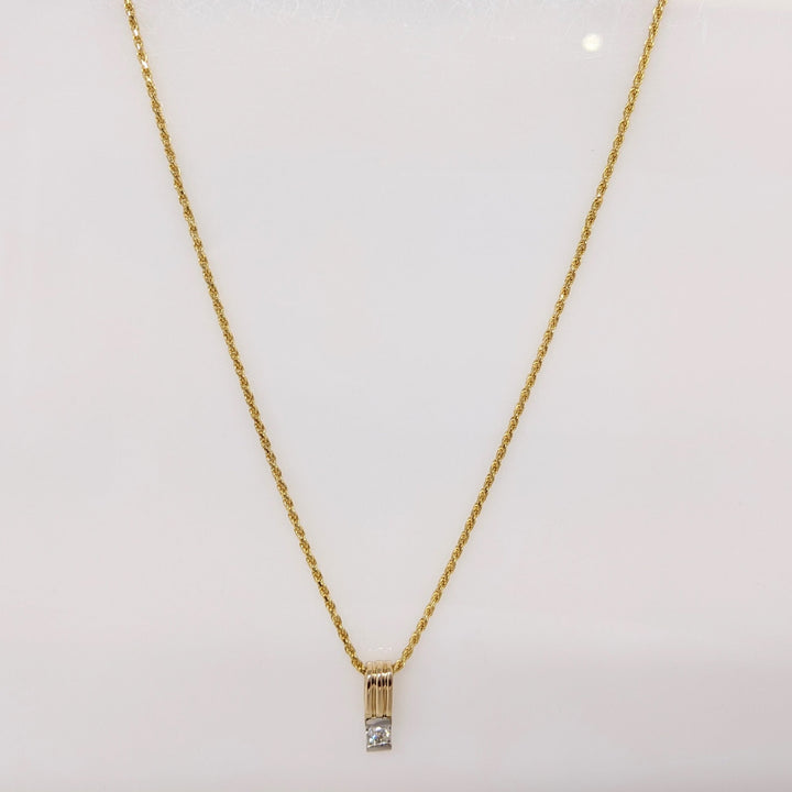 14K .15CT I1 H DIAMOND ROUND TENSION SET ESTATE PENDANT & CHAIN 5.5 GRAMS