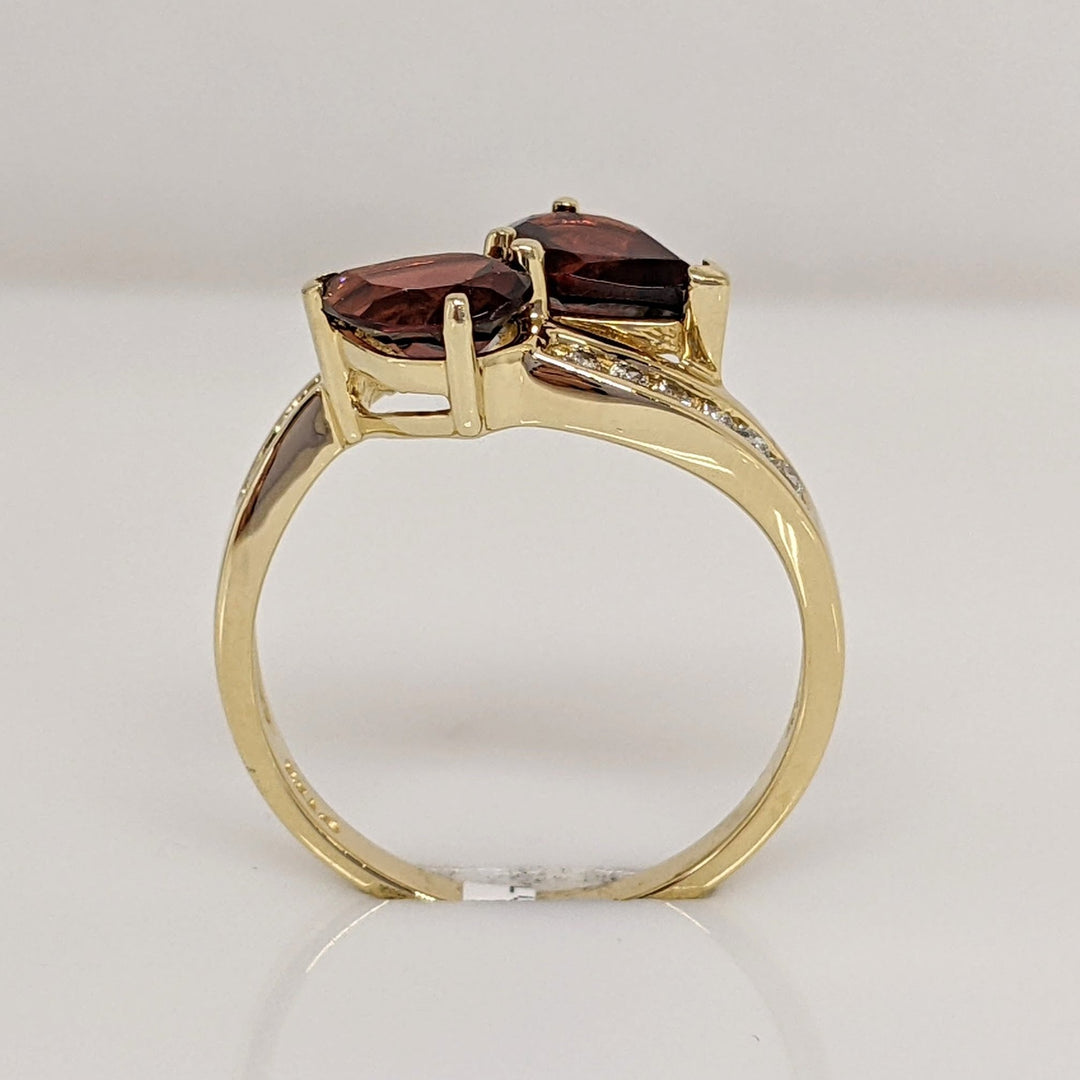 14K GARNET PEAR 5X7 (2) WITH (12) MELEE ESTATE BYPASS RING 2.8 GRAMS