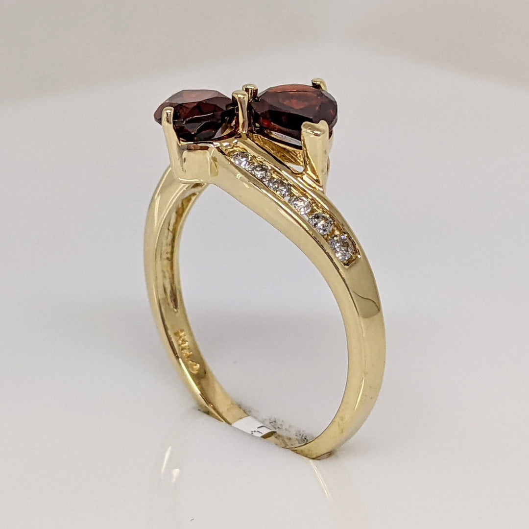 14K GARNET PEAR 5X7 (2) WITH (12) MELEE ESTATE BYPASS RING 2.8 GRAMS