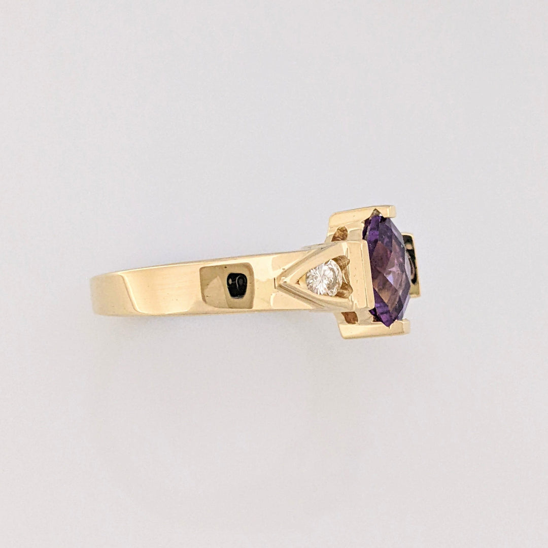 14K AMETHYST PRINCESS CUT 6MM CHECKERBOARD WITH .12 DTW ESTATE RING 4.3 GRAMS