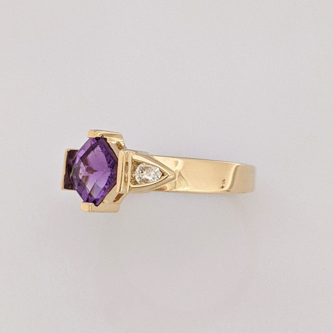 14K AMETHYST PRINCESS CUT 6MM CHECKERBOARD WITH .12 DTW ESTATE RING 4.3 GRAMS