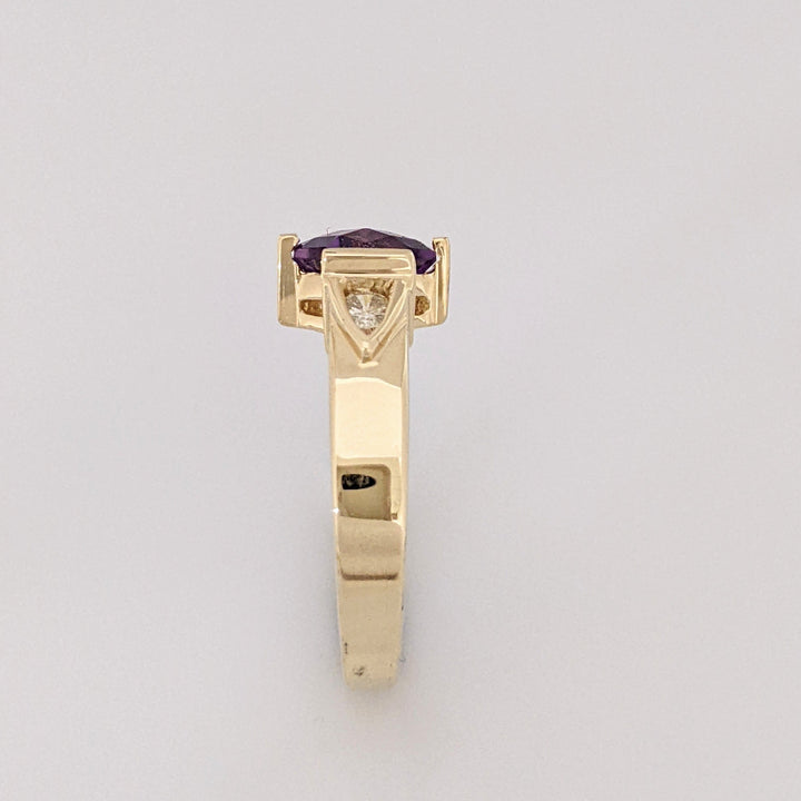 14K AMETHYST PRINCESS CUT 6MM CHECKERBOARD WITH .12 DTW ESTATE RING 4.3 GRAMS